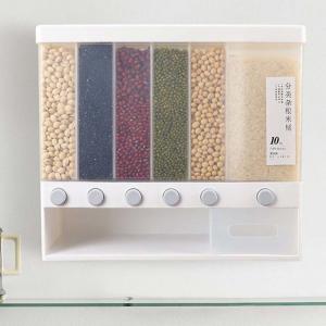 China Transparent Wall Mounted 6 Grid Cereal Dispenser With Measuring Cup wholesale