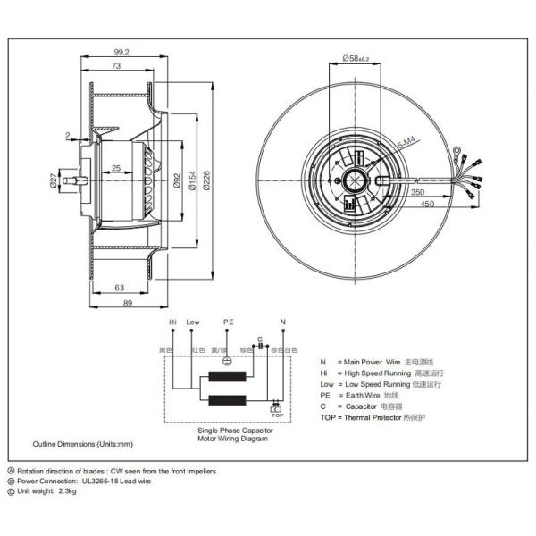 UL Approved Backward Curved Centrifugal Fan 225mm Diameter 800CFM 110V AC OEM ODM