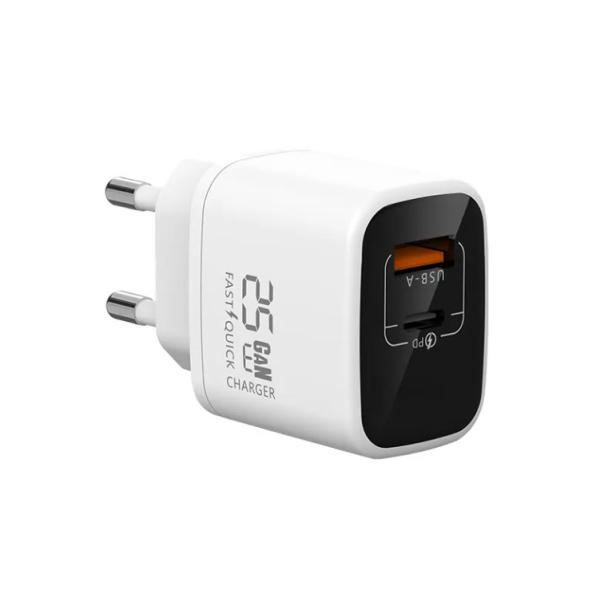 PD25W GaN Charger Smart 2-Port USB C Fast Charging Adapter with 18W+25W