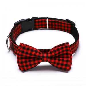 China Plaid Style Pet Training Collars Bow Tie Adjustable Custom Cat Dog Collar wholesale