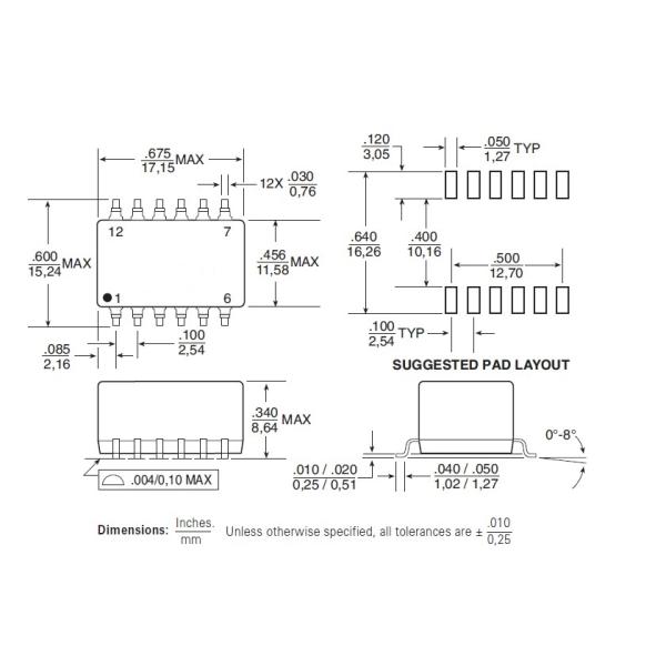 T1212 Dual Surface Mount Transformer Modules 17.15*15.24*8.64mm 100Base-T Speed