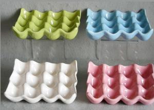 China Solid Color Glazed Ceramic Egg Holder Tray , Ceramic Egg Crate For Fridge wholesale