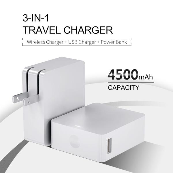 3 In 1 Power Bank Wireless Phone Charger 4500mAh Capacity PC Material 5V 2A