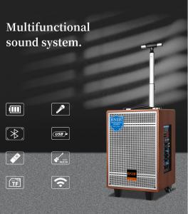 China ISO Wooden Wireless Speakers 10 Inch Active Portable Speakers With Microphone wholesale