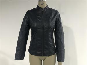 China Womens Ink PU Leather Jacket , Female Biker Jackets With Binding Insertion TW77398 wholesale