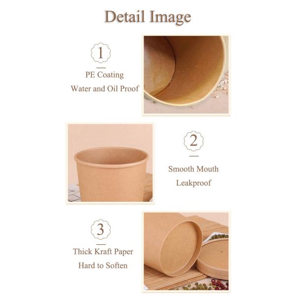 Custom Printed Wholesale Disposable Food Packing Take Away Kraft Paper Salad Noodles Soup Bowls with Lids