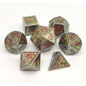 Hand Carved Metal Polyhedral Dice 7 Piece Set For Tabletop RPG