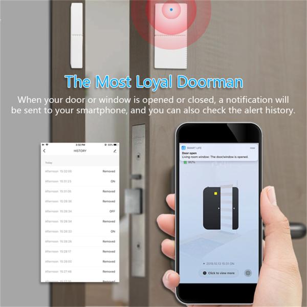Smart Wi-Fi Door Sensor Door Open / Closed Detectors Magnetic Switch Window Sensor Home Security Alert(ZX-D21)