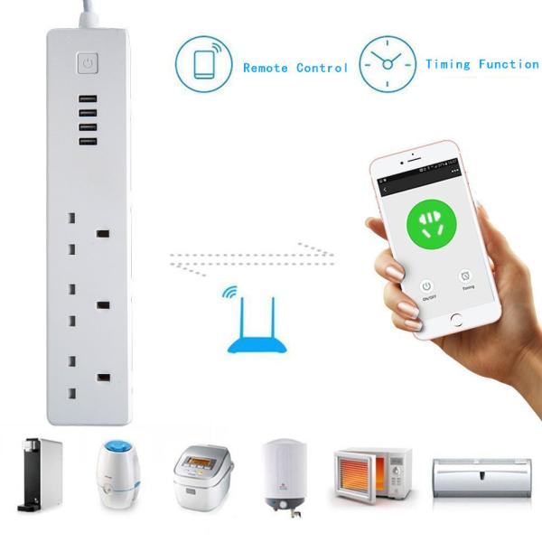 Universal Electrical 10A Tuya Wifi Smart Plug Fast Charging Extension UK 4 Plug + 4 USB