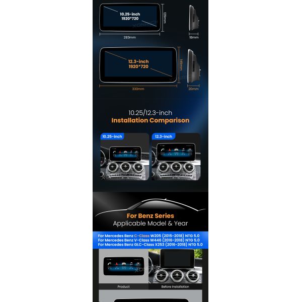 For Mercedez Benz C-Class W205 2015 to 2018 1920*720 Android 13.0 Car Radio GPS Multimedia Navigation No DVD Player