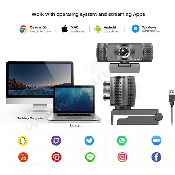 Manual Focus HD 1080P Webcams Adjustable Angle Built In Microphone