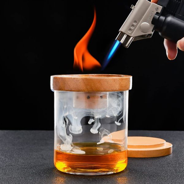 Old Fashioned Cocktail Smoker Kit and Bamboo Box with 4 Flavours of Wood Chips for Whiskey as Perfect Birthday Gift for Men