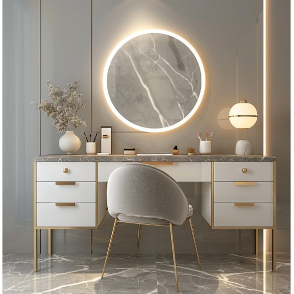 Functional Modern Nordic Wooden Multifunction Ladies Vanity Table In Bedroom With Led Light Makeup Mirror Storage