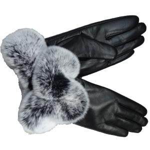 China New Collection Fashion Genuine leather Rex Rabbit Fur Cuff Wool Lined Sheepskin Ladies Dress Gloves wholesale