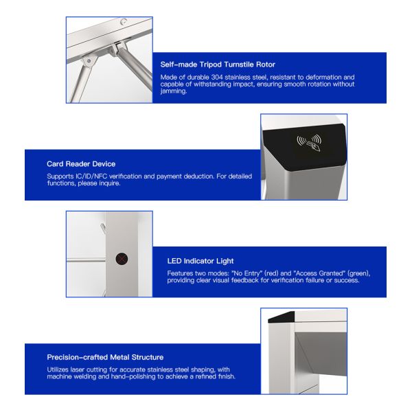 HCW Security Entrance Barrier Systems Tripod Turnstile Gate Mechanism Controlled Access Turnstiles