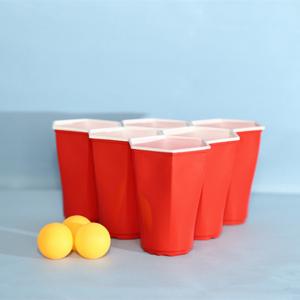 China 16OZ Red Plastic Shot Glasses PP Disposable Party Glasses Hexagon Beer Pong Cups wholesale