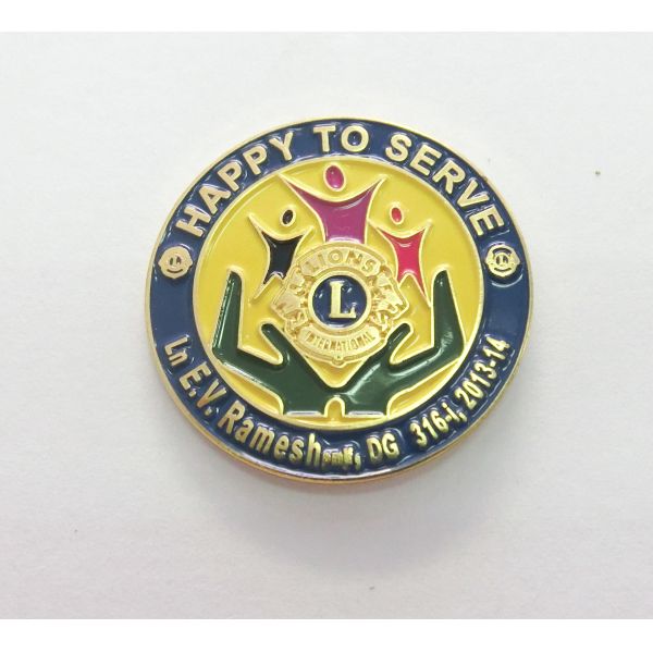 Brass stamped with soft enamel , sprot pin , club pin badges , size 25 mm dia , with butterfly clutch