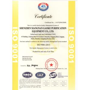 Shenzhen Xiangnan High Tech Purification Equipment Co., Ltd Certifications