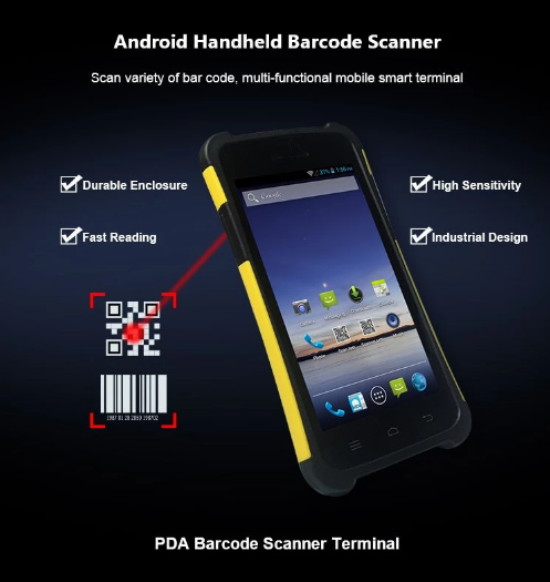 Industrial PDA Wifi Bluetooth 2D Scanner Yellow Color 146.7 x 73 x 9.3 mm