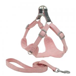 China Suede Fabric Reflective Chest Dog Collar Leash Harness Set Easy Walk Dog Harness wholesale