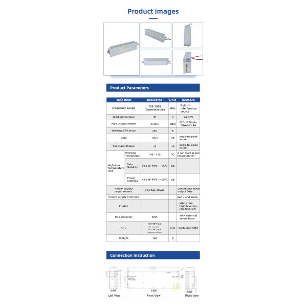 720-1020MHz 50W GaN Module Anti Drone Anti Fpv Anti Dji Anti Autel Fpv Suppresor 700-1000MHz RF Module