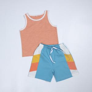 China Teen Boys Streetwear French Terry Patchwork Outfit Set 250gsm Color Tank And Short Set on sale