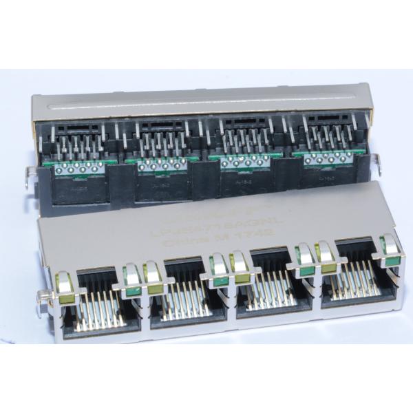Low Profile RJ45 Jack 1x4 Port With LED Magnetics Connector LPJE4718AGNL