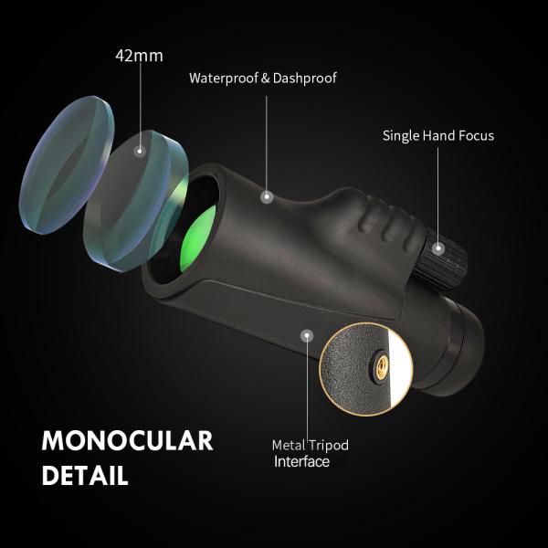 Optical Glass Telephoto Zoom Monocular 12x50 with Spherical Lens