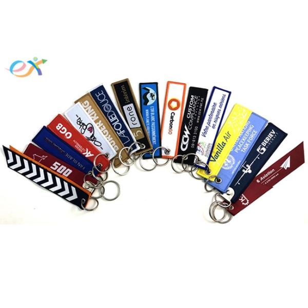 Helicopter Logo Embroidered Keychain Rectangle Shape With Double Sided