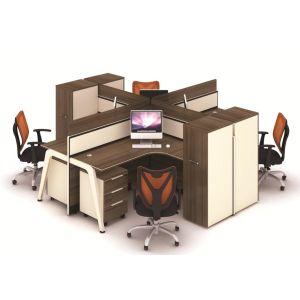 China Multi Color Office Furniture Partitions , Frosted Glass And Metal Board Desk Open 4 Person Office Workstation wholesale