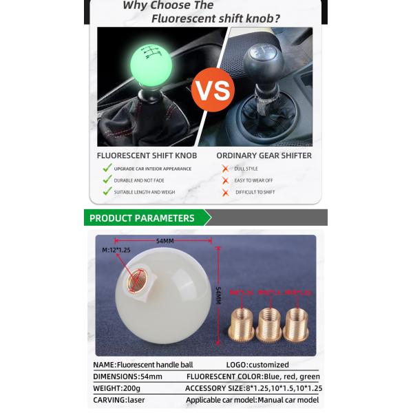 Universal Car Gear Shift Knob Luminous Shift Stick Knob with 3 Adapters Red blue green for Manual Automatic Vehicles