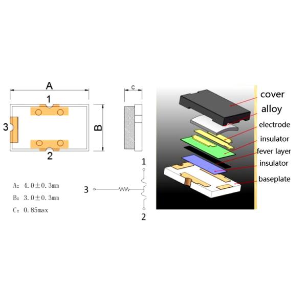 CSF Three Terminal Fuse SMD 4x3x0.85 DC 15A Lithium Ion Battery Fuse