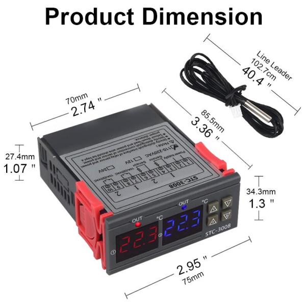 STC-3008 12V 24V 220V Dual Digital Temperature Controller Two Relay Output Thermostat Thermoregulator