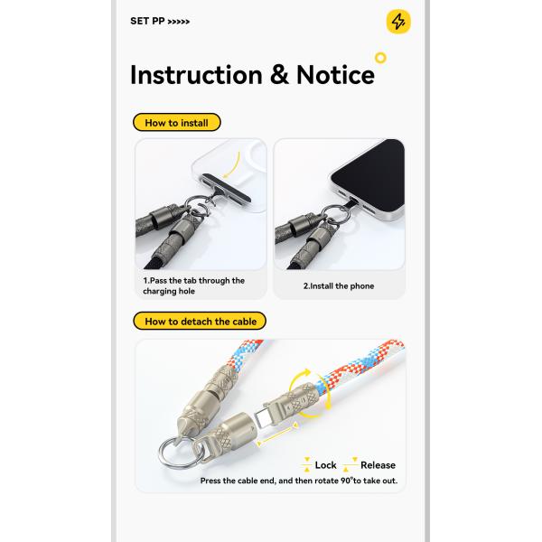 ESSAGER ES-X65 Series 60W Charging Lanyard Style USB C to USB C Cord with USB 2.0 Connector
