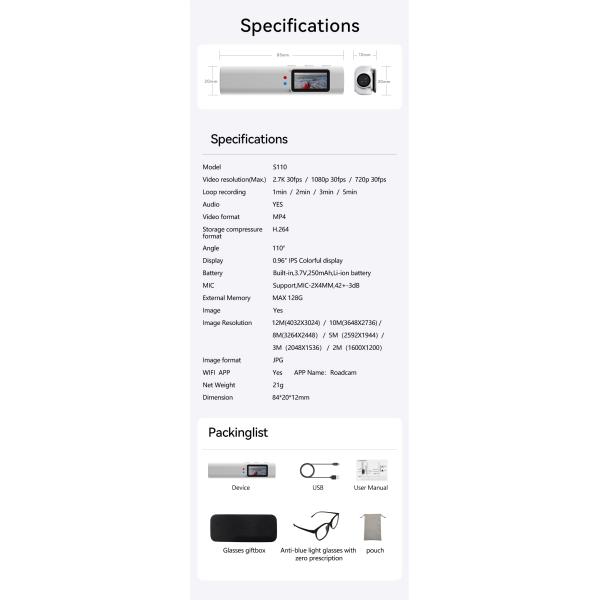 Wearable Small Fpv Camera WiFi Video Camcorder 110°Wide Angle Lens Anti Shake APP Control