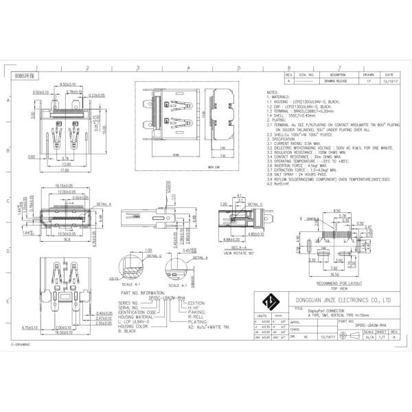 SMT Displayport DP Socket Connector Soldering Micro USB Female Connector 180 Degree 3.0mm Feet