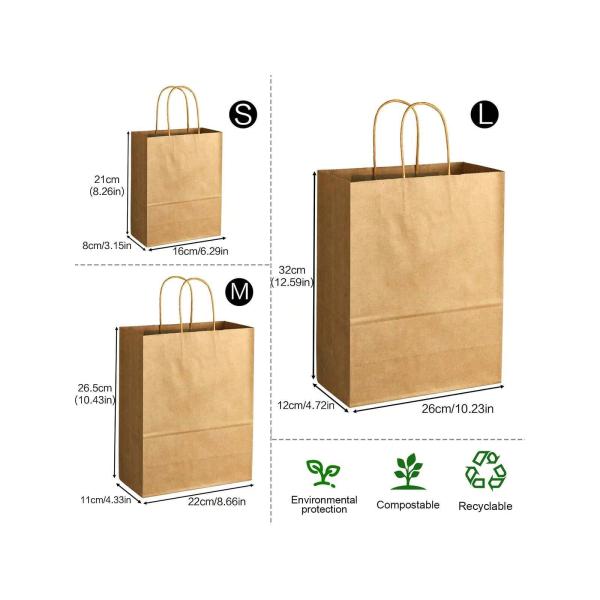 Eco Friendly Brown Paper Gift Bag With Self Adhesive Closure