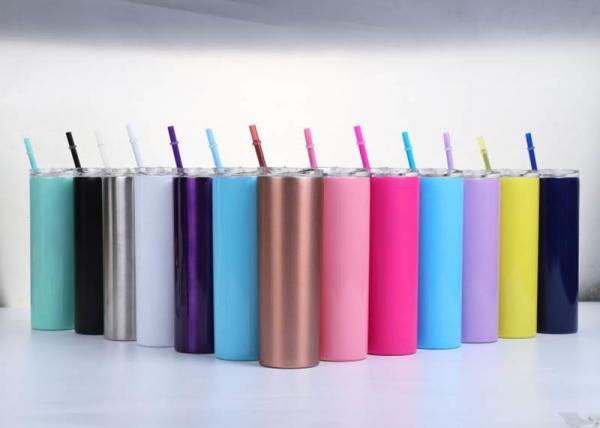 20oz Kitchen Household Items Skinny Insulated Tumbler Cups With Colored Straw