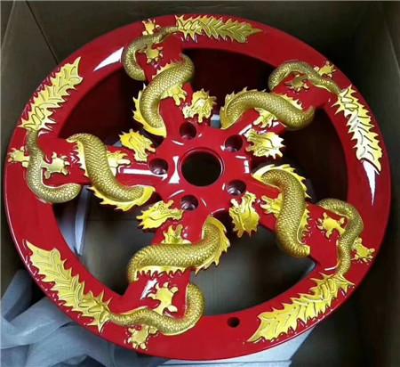 20 Inch Custom Forged Wheels One Piece Structure with Five Dragons Twining on Spokes Golden and Silver Painted