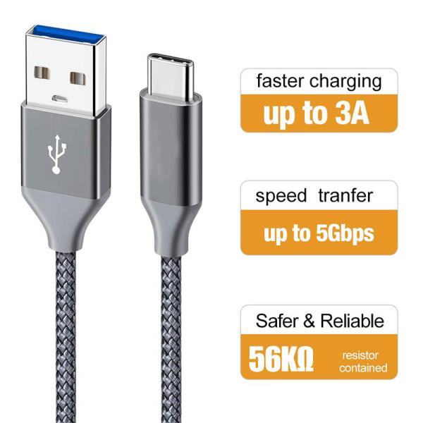 Type C Braided Data Cable Mobile Phone 9 Core 3A USB3.0