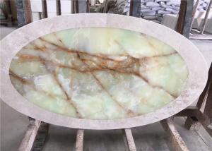 China Oval Shaped Stone Table Tops , Light Green Onyx Table Top For Coffee Tea Table wholesale