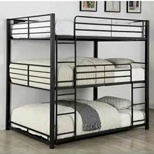 China Black Metal Frame Triple Bed Adult 3 Tier Bed Steel Home Business Furniture China Factory on sale
