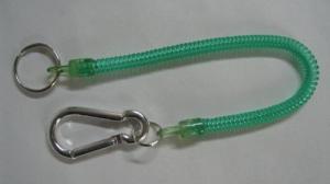 China Safety Long Length Spring Coil Light Green Key Chain with Silver Carabiner and Split Key Ring wholesale