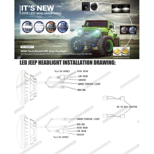 OSRAM LED Chip Jeep LED Headlights 105W Hi / Lo Beam 6000K With Turn / DRL