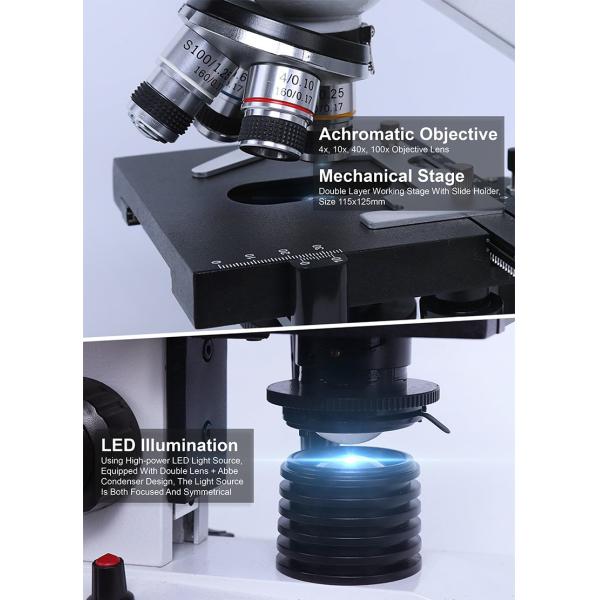 A11.5121-B OPTO EDU Student Biological Microscope Binocular Quadruple LED 1600X