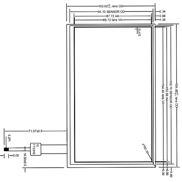Glass Industrial 7 Inch Capacitive Touch Panel 800 × 480 Resolution
