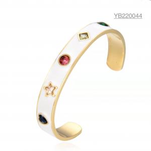 China Stainless Steel Colorful Gemstone Bracelet White Wide Cuff Bangles For Wedding wholesale