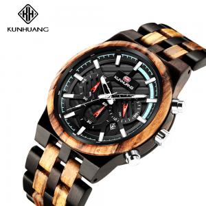 China Black Sandel And Zebra Wooden Quartz Watch 6 Hands Calendar Wristwatch Man 1018-1 wholesale