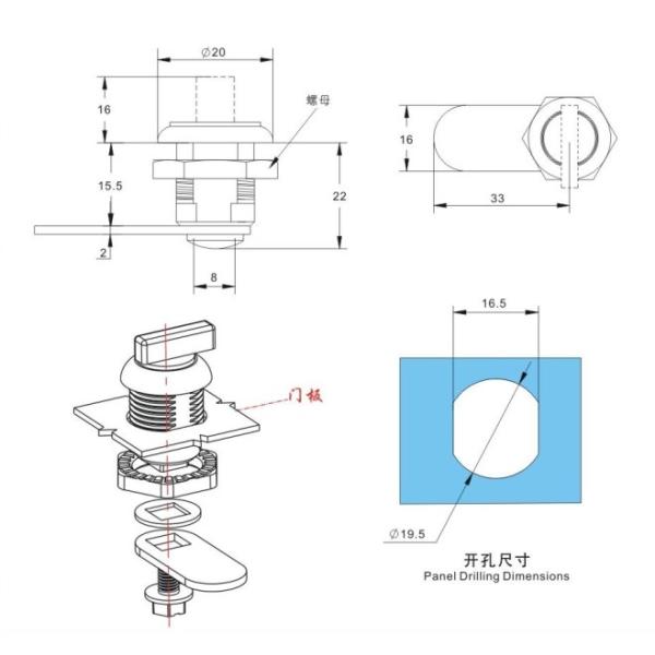 MS745-2 Black Electrical Knob Cam Locks without Key MS745-2 Series Cam Lock Screws Metal Cabinet Cam Lock Black Knob Cam Locks without Key