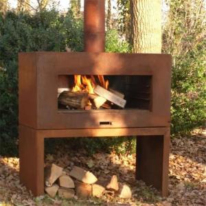 China Free standing Wood Burning Steel Outdoor Chiminea Fireplace With Log Store on sale